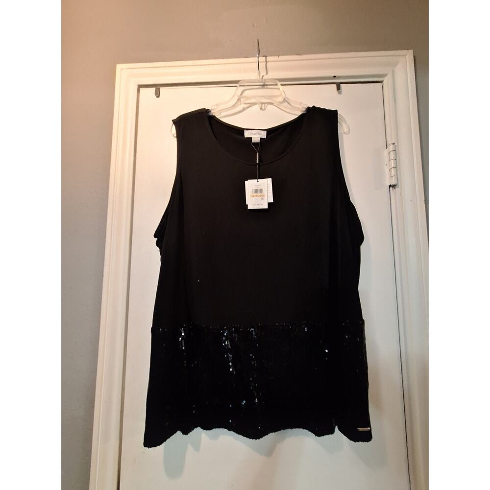 Calvin Klein Womens Suits Sequin Black Sleeveless Shirt 2xl